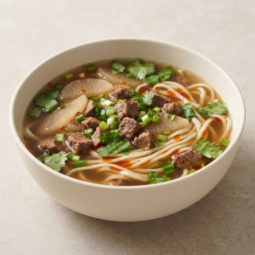 Beef Broth with Hand-Pulled Chinese Noodles