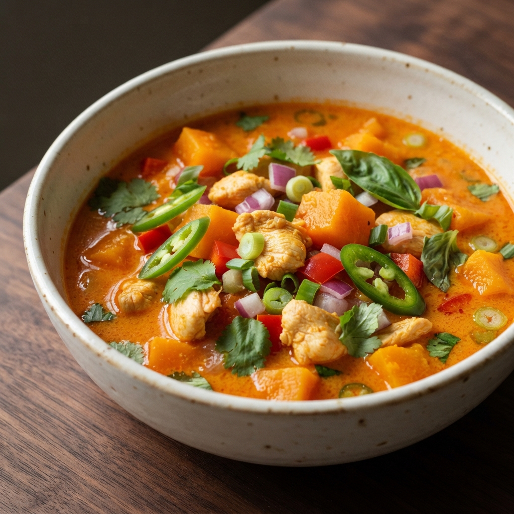 Red Curry Chicken and Pumpkin Soup