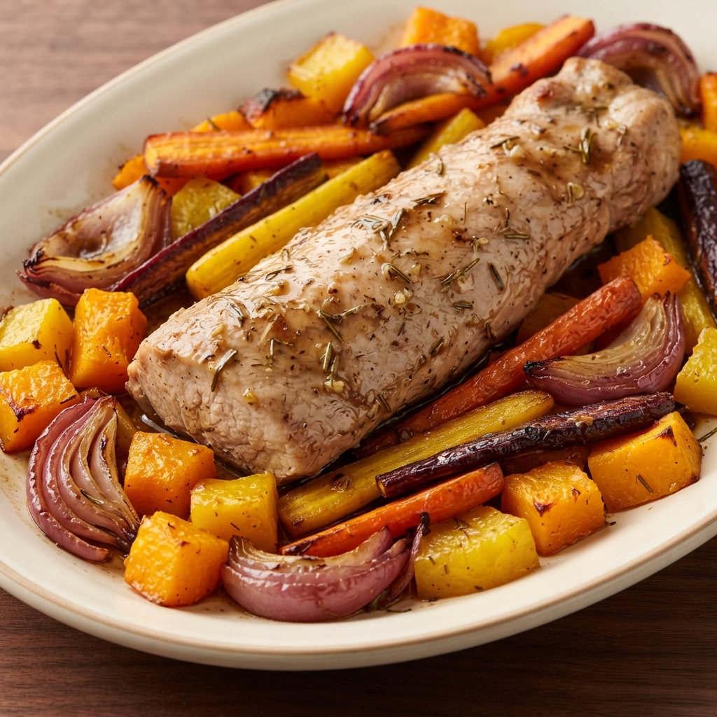 Sheet Pan Balsamic Pork Tenderloin with Rainbow Vegetables