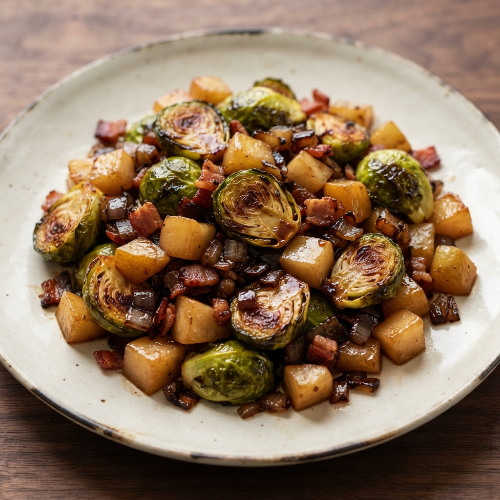 Pear-Studded Roasted Brussels Sprouts