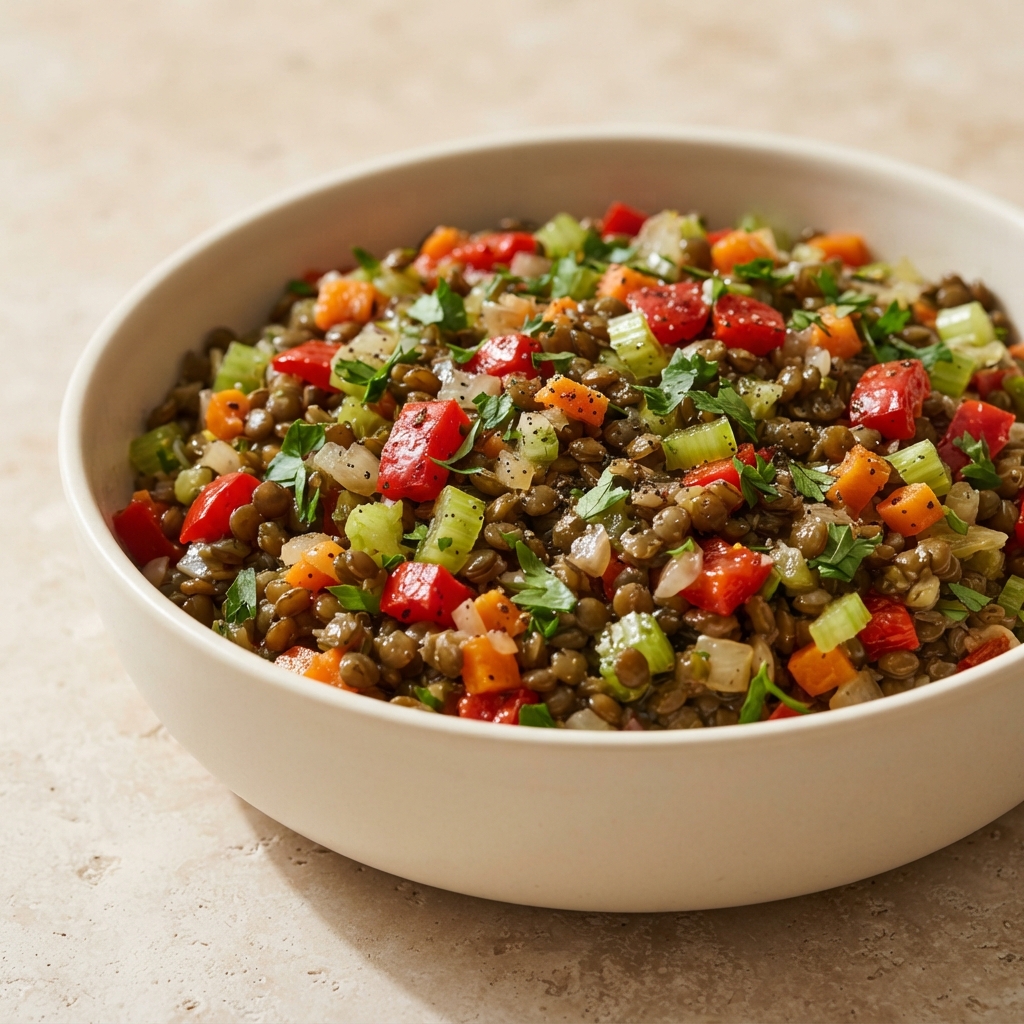 Roasted Red Pepper & French Lentil Mediterranean Salad