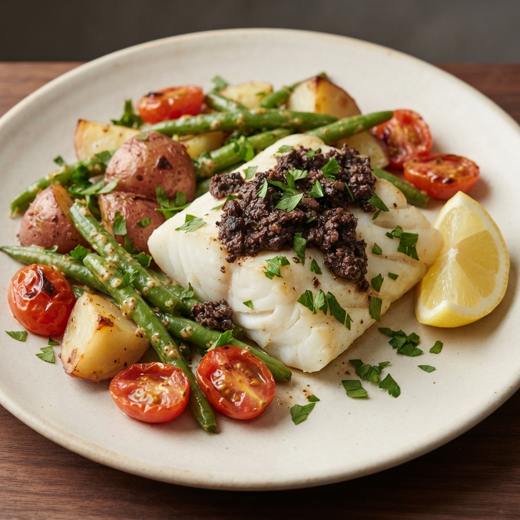 Sheet-Pan Cod Niçoise Roast