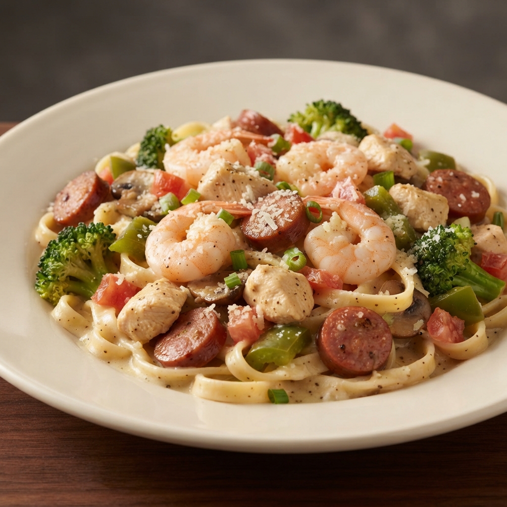 Cajun Trio Pasta with Chicken, Shrimp, and Sausage