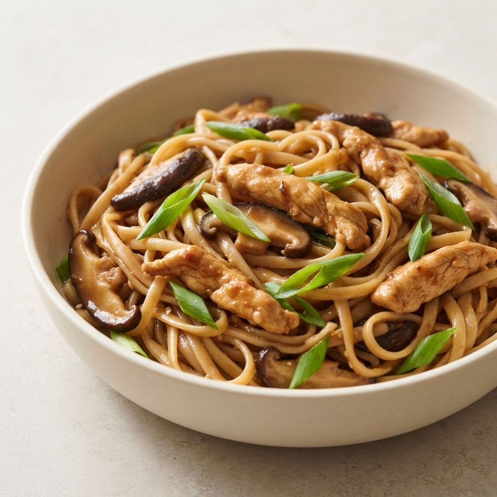 Ginger-Sesame Chicken Lo Mein with Mushrooms
