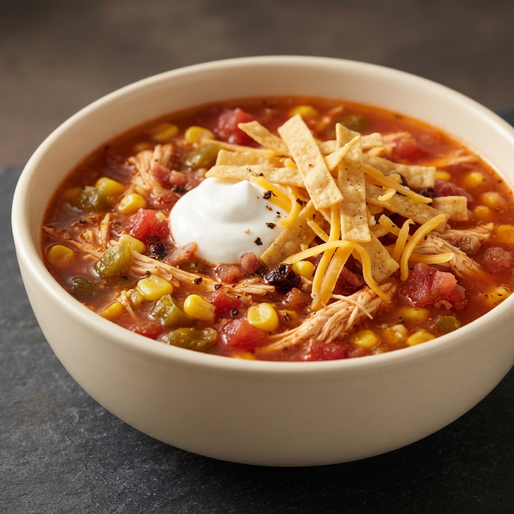 Fiery Chicken Tortilla Soup with Chipotle and Bacon
