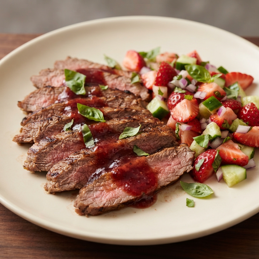 Grilled Flank Steak with Strawberry BBQ and Salsa