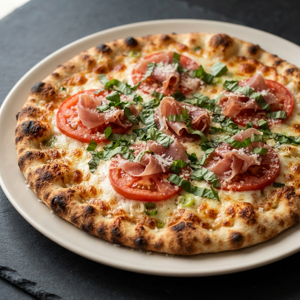 Prosciutto Margherita Pizza on Naan