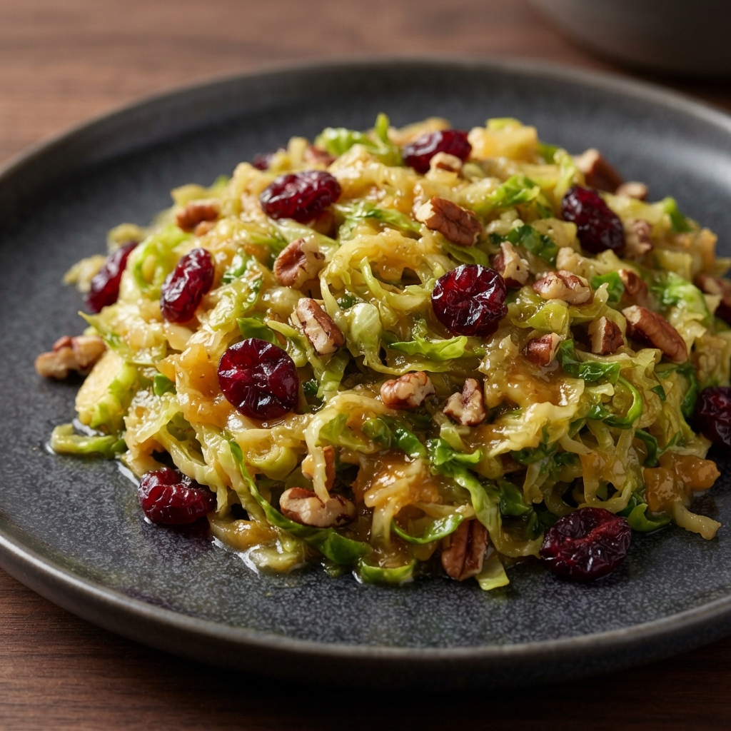 Orange-Ginger Brussels Sprouts with Pecans and Cranberries