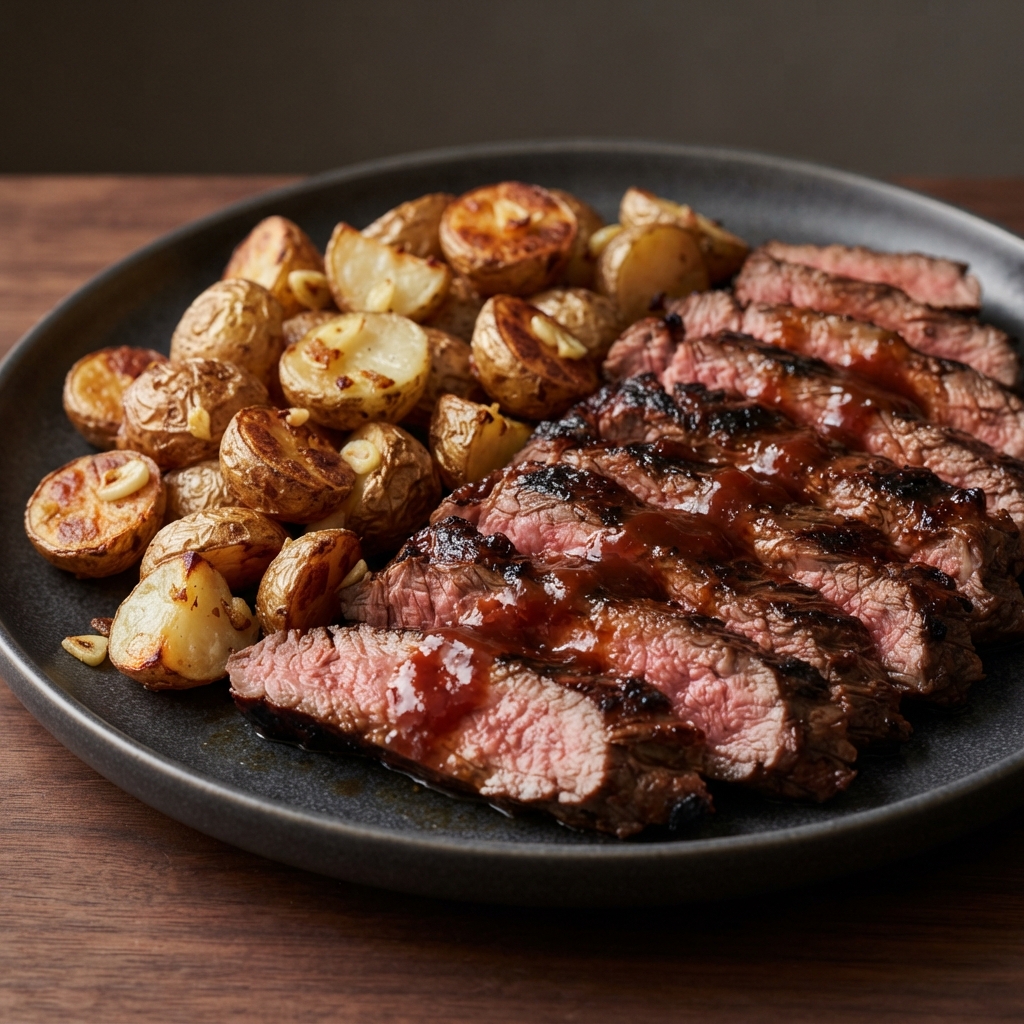 Grilled Skirt Steak with Roasted Potatoes