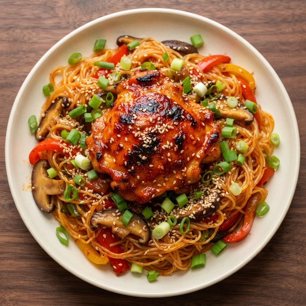 Baked Korean Gochujang Chicken with Rice Vermicelli