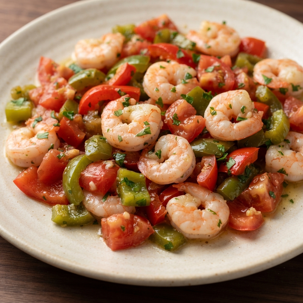 Garlic Shrimp with Peppers and Tomatoes