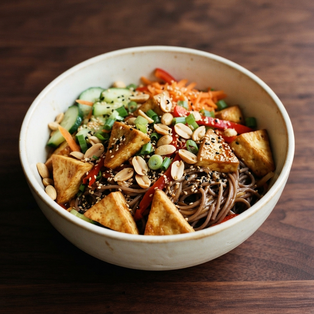 Tofu and Vegetables with Tamarind over Soba