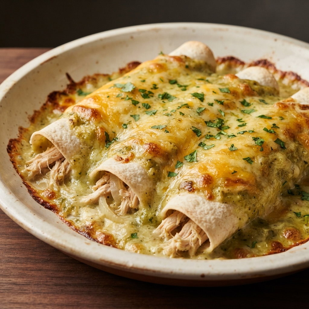 Creamy Chicken Enchiladas with Green Chile