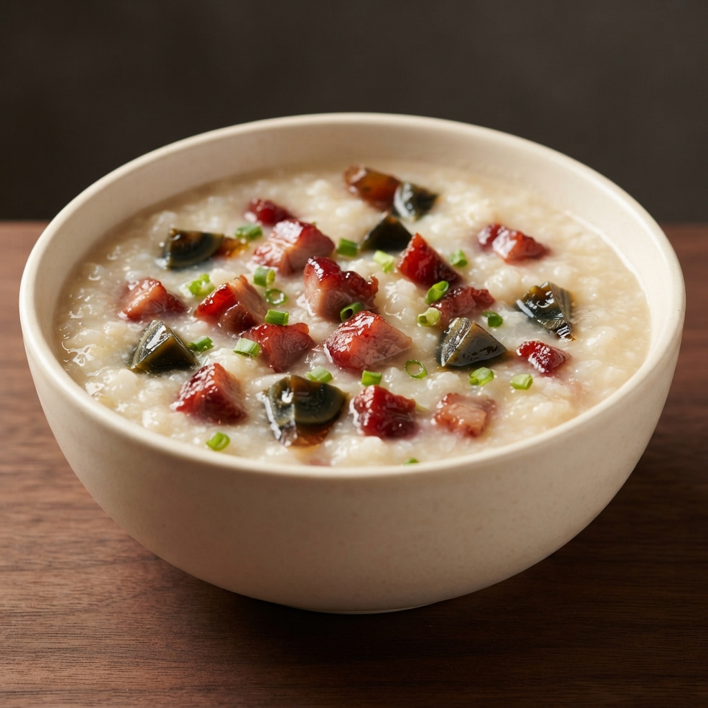 Char Siu and Century Egg Rice Porridge