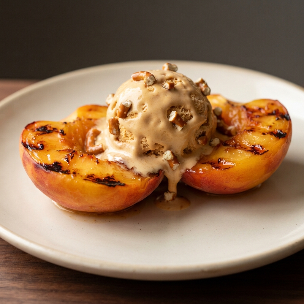 Charred Peaches with Ice Cream