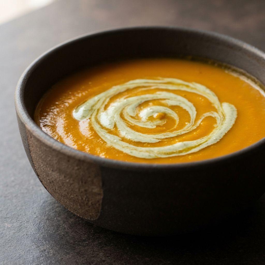 Pumpkin Soup with Green Chile Cream Swirl