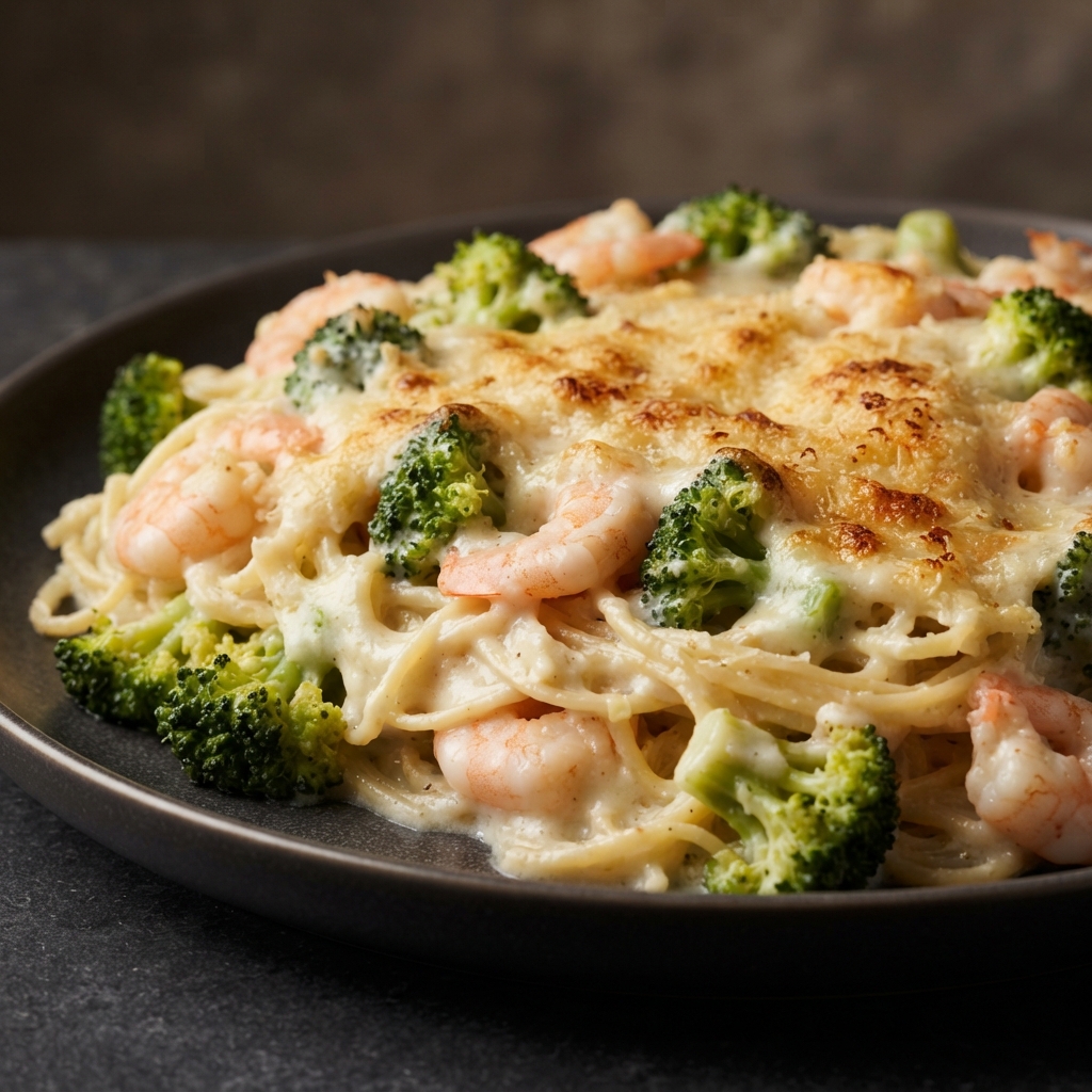 Shrimp Alfredo Broccoli Bake