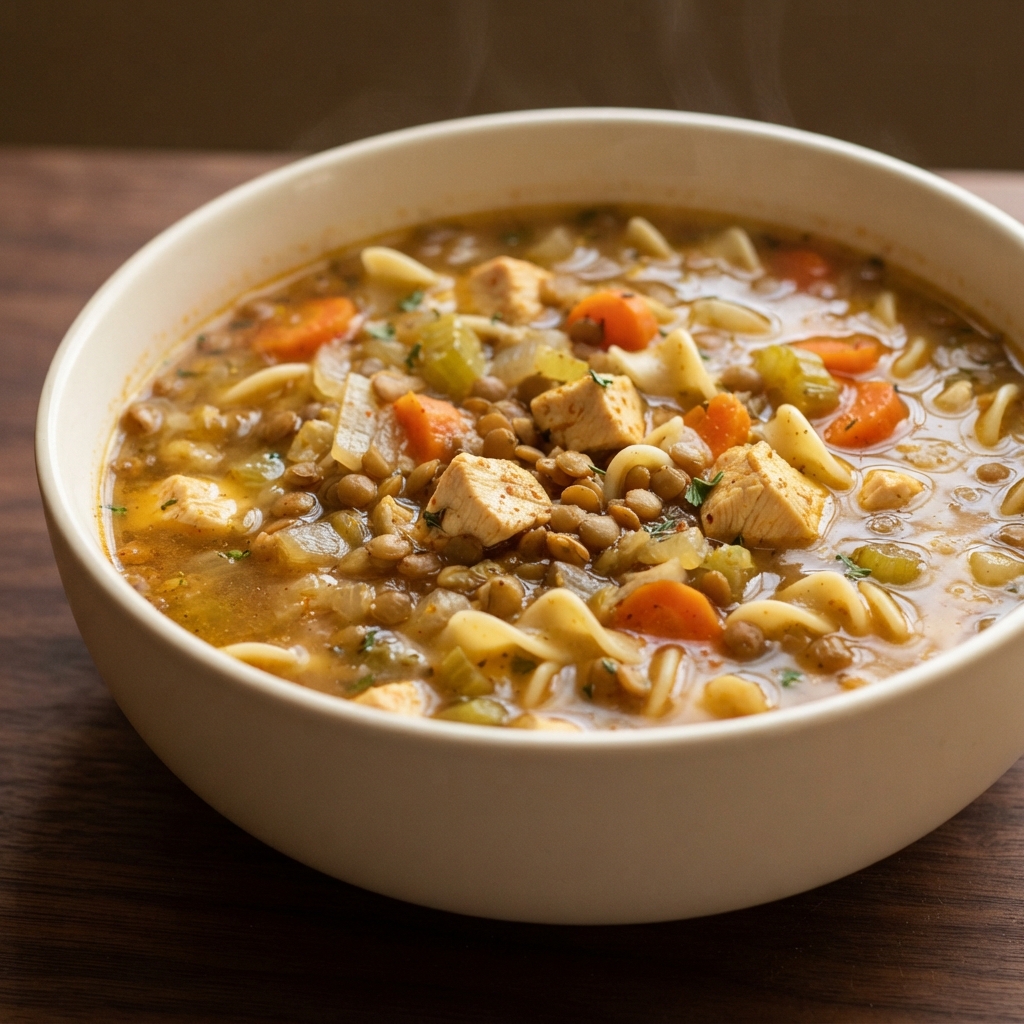 Pressure Cooker Lentil-Chicken Noodle Soup