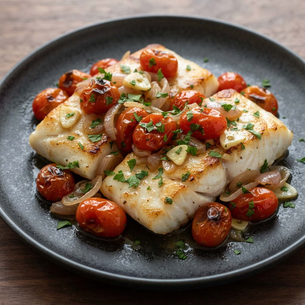 Pan-Seared Cod with Burst Tomatoes
