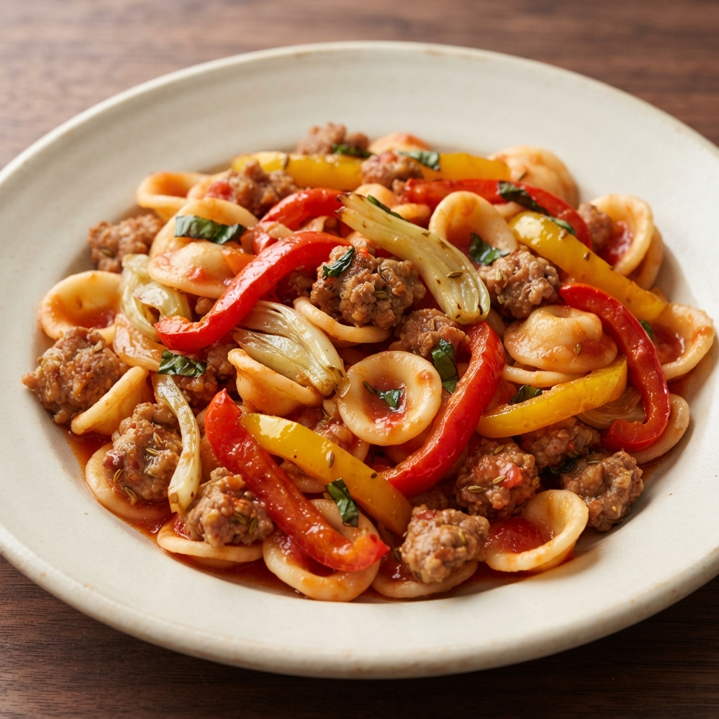 Orecchiette with Sausage, Fennel, and Sweet Bell Peppers