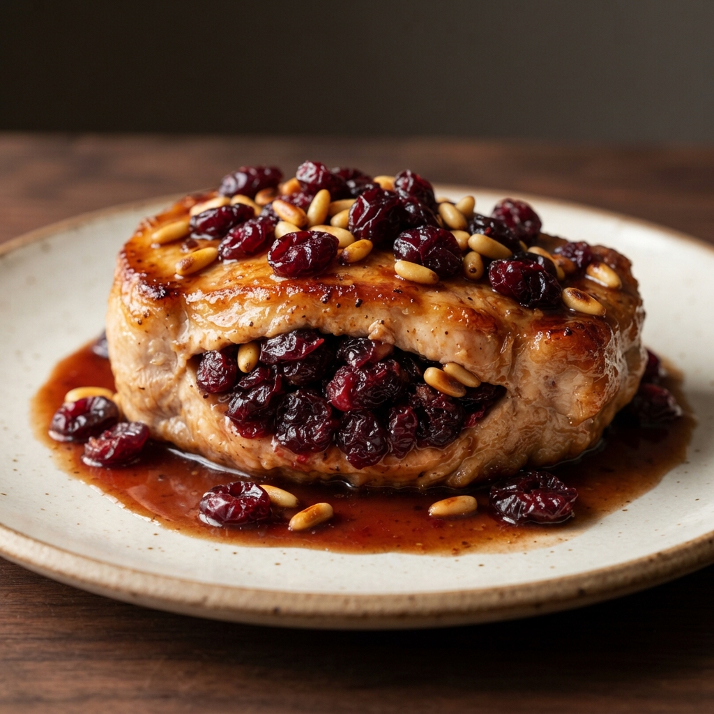 Cranberry-Stuffed Pork Chops with Pine Nuts