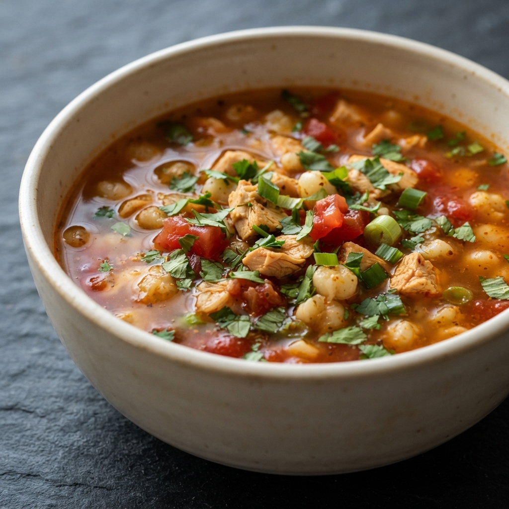 Lime-Cilantro Chicken Hominy Soup
