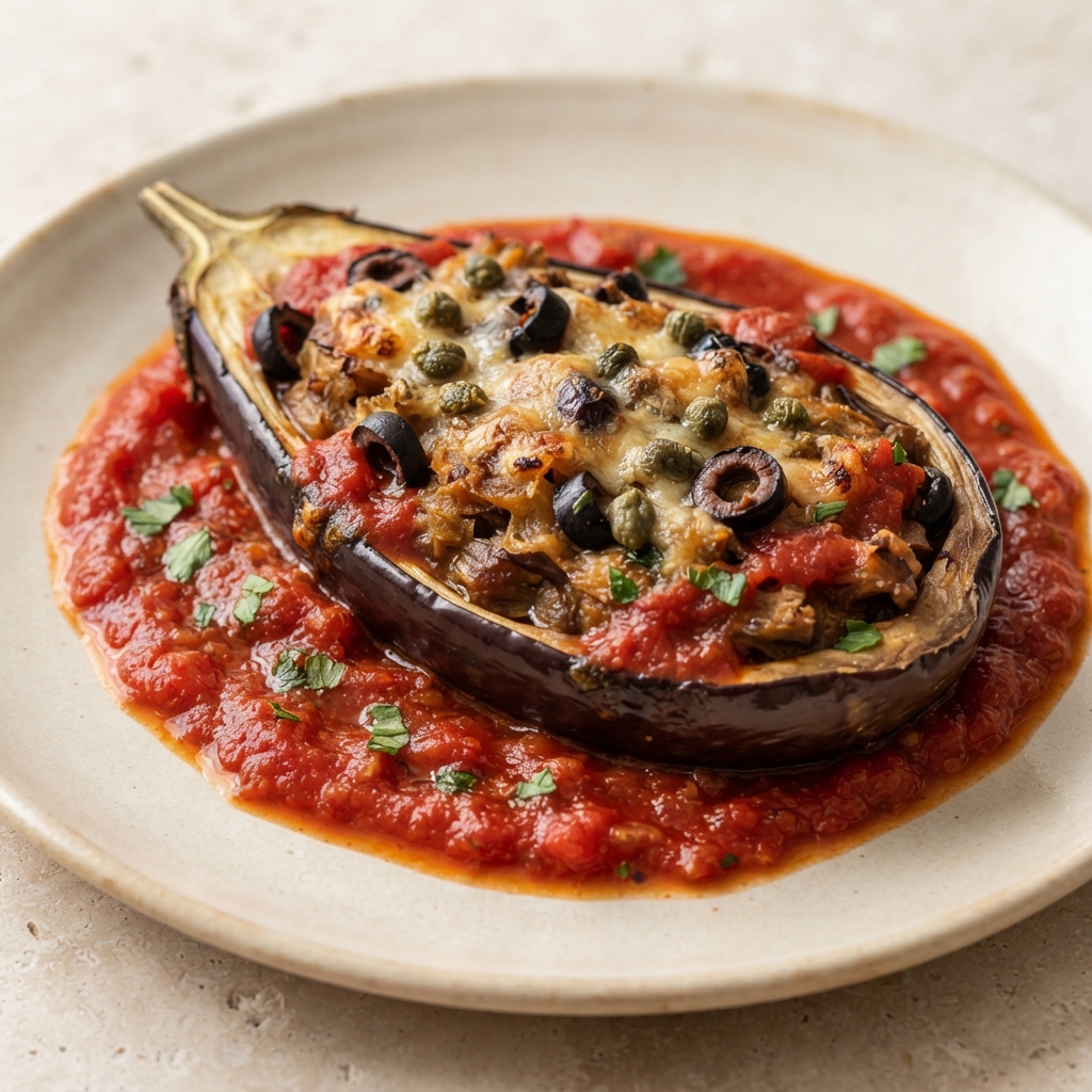 Stuffed Eggplants with Capers and Olives (Melanzane Ripiene)