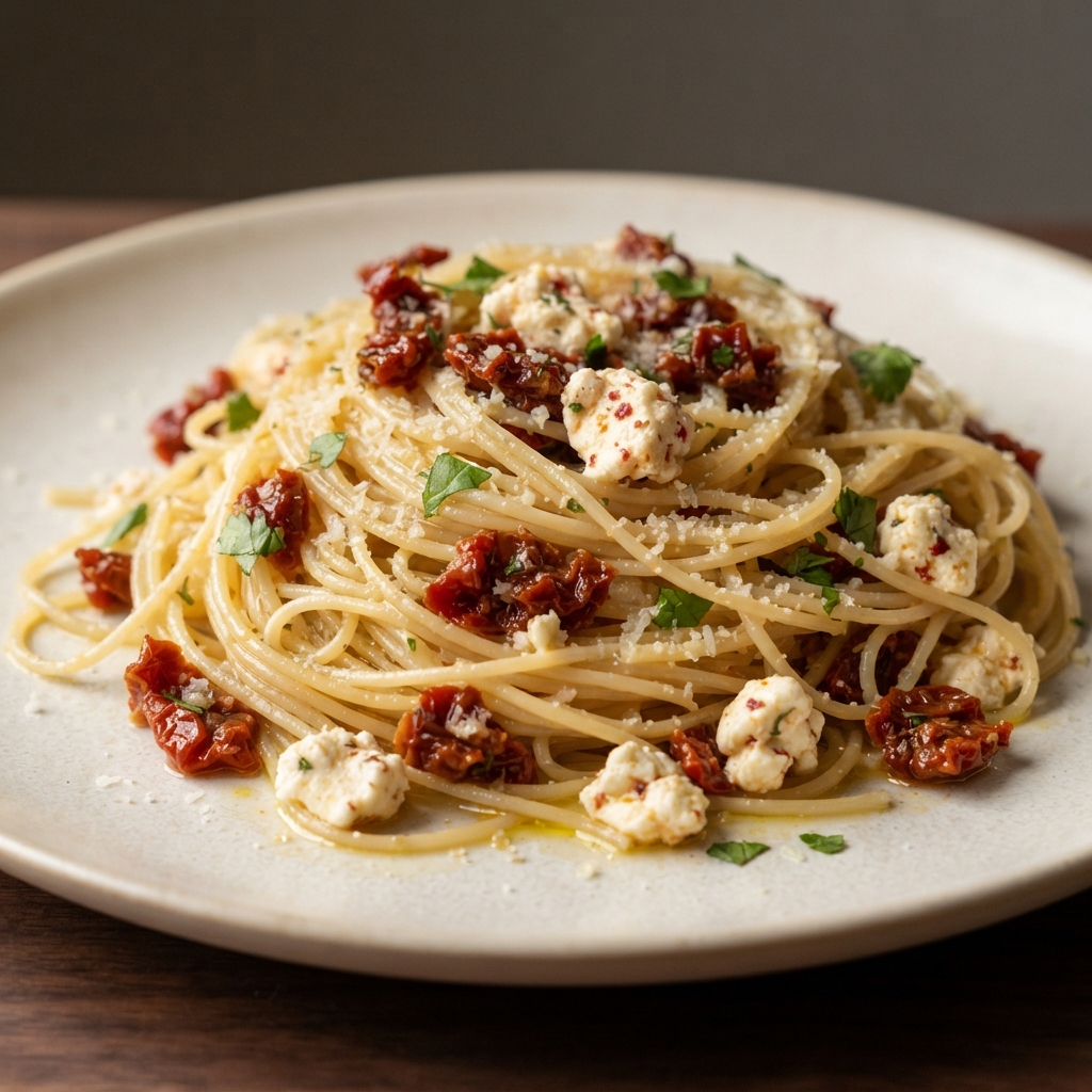 Angel Hair Pasta with Feta and Sun-Dried Tomatoes