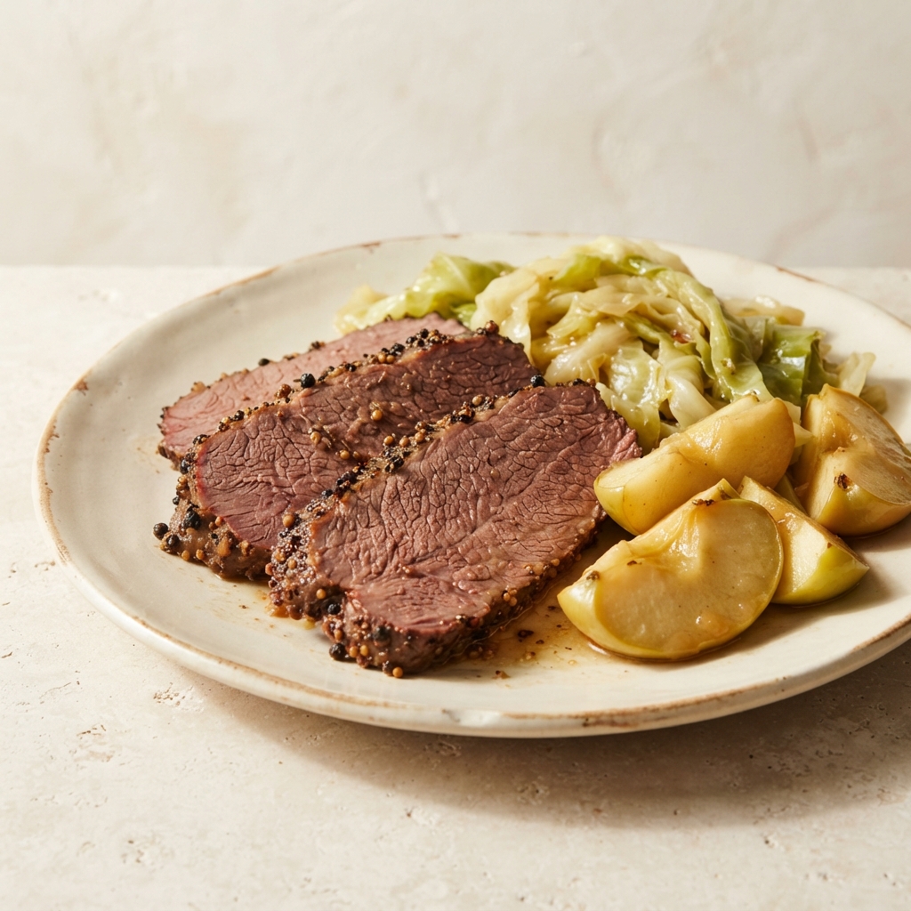 Braised Corned Beef with Cabbage and Apples