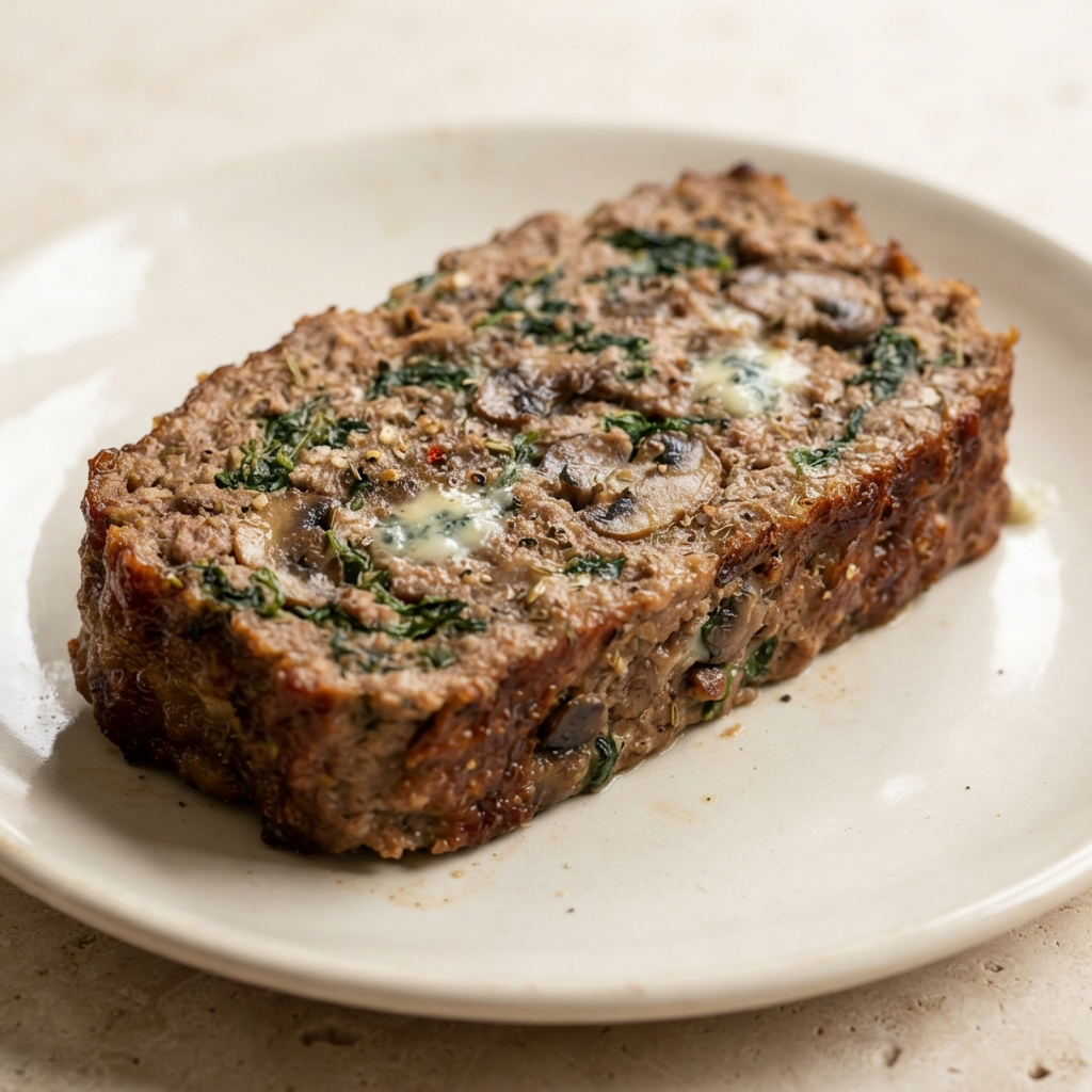 Blue Cheese, Mushroom, and Spinach Meatloaf