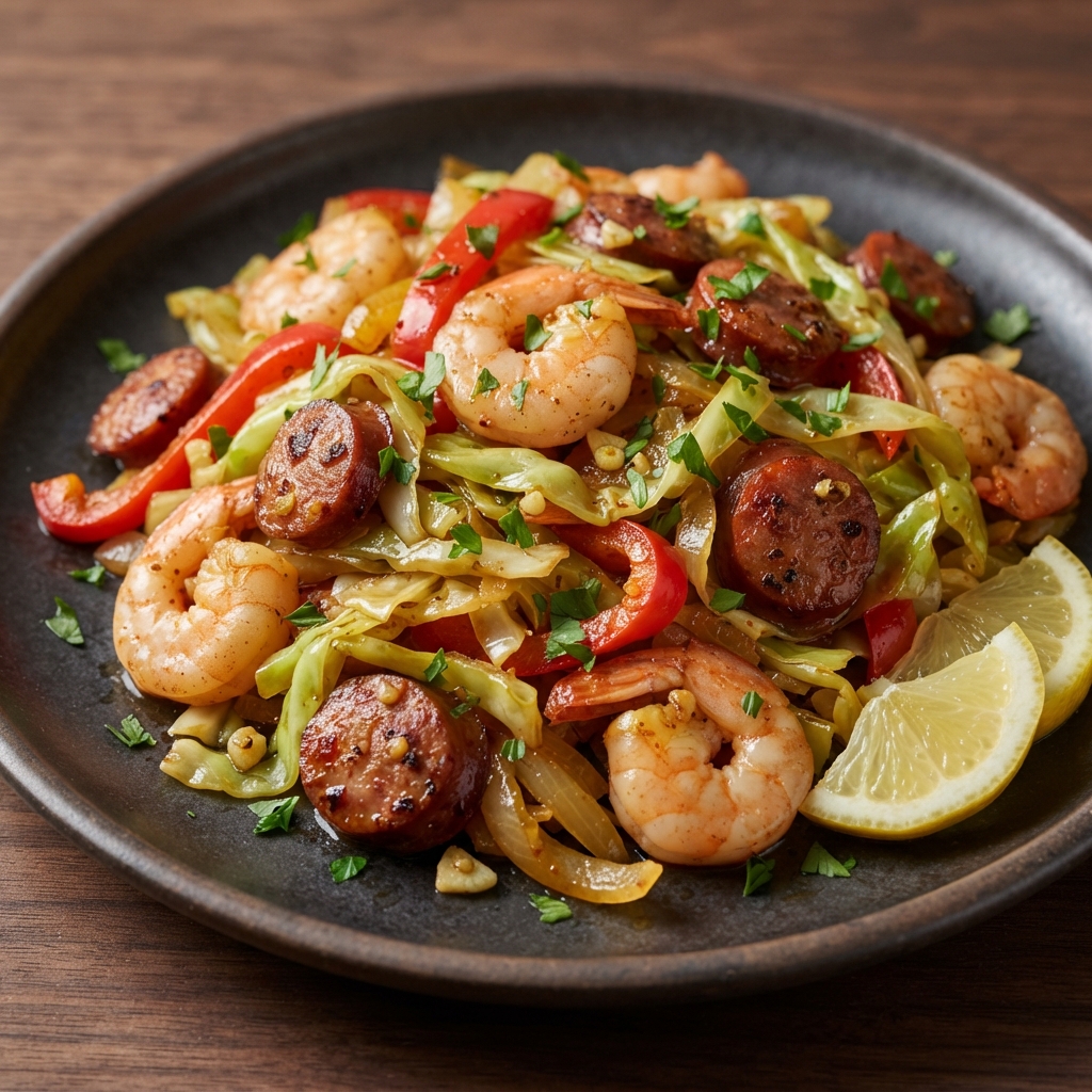 Shrimp and Sausage Southern Fried Cabbage