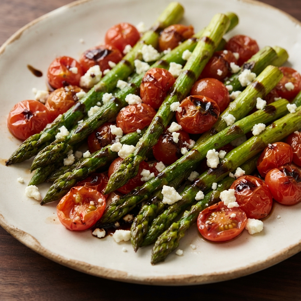Air-Fried Asparagus and Cherry Tomatoes with Balsamic Drizzle