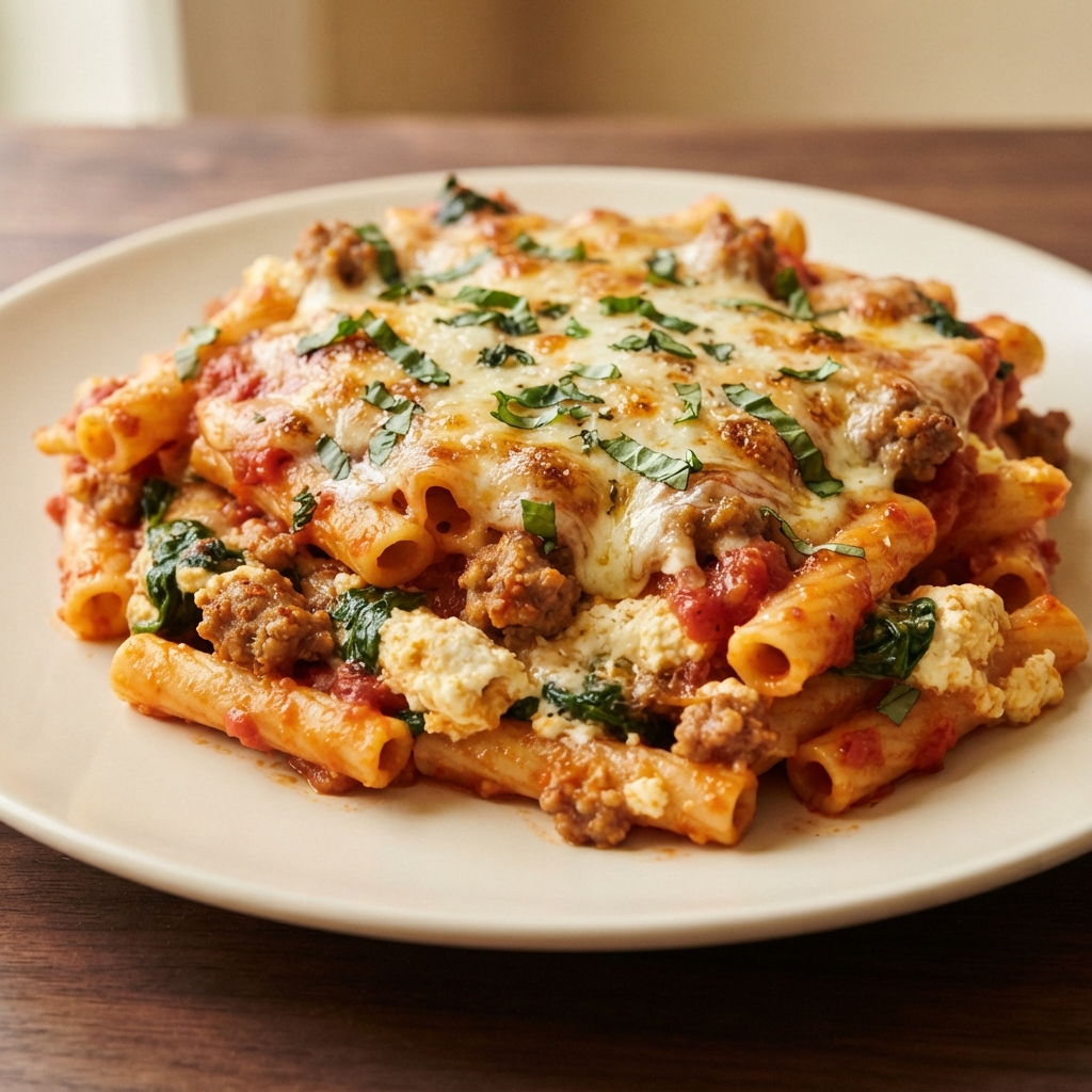 Sausage and Spinach Baked Ziti