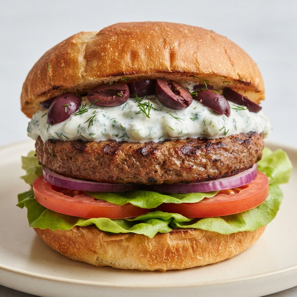 Greek-Style Beyond Meat Burger Stack