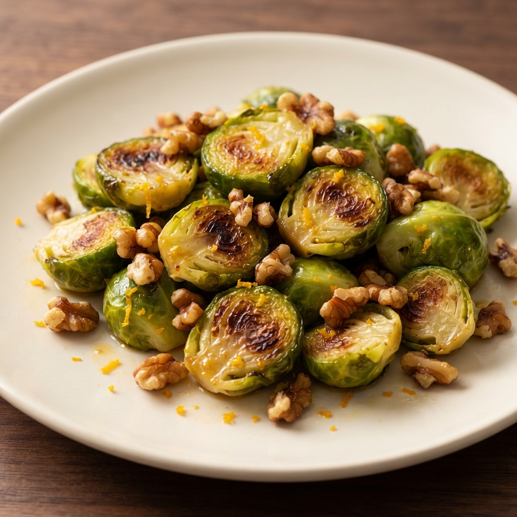 Browned Brussels Sprouts with Orange and Walnuts