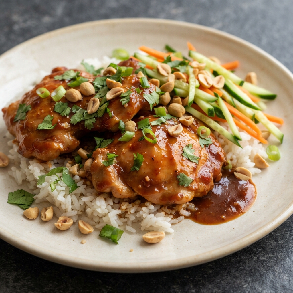 Air-Fried Chicken Thighs with Spicy Peanut Glaze