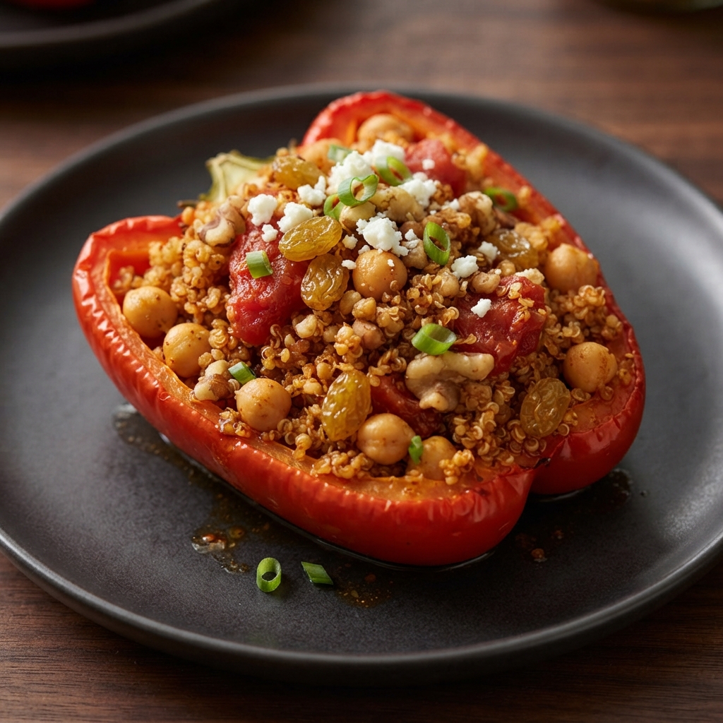 Quinoa and Chickpea–Filled Red Peppers