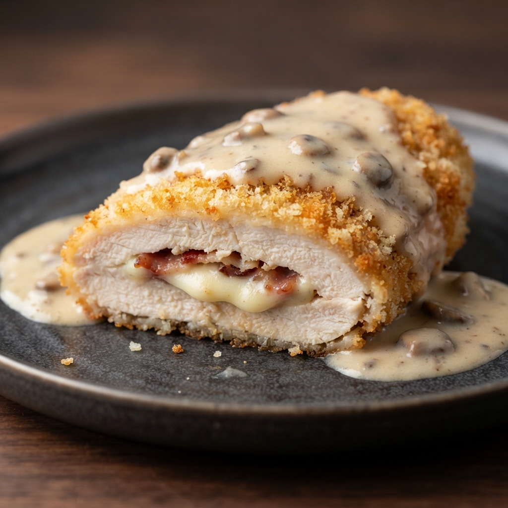 Bacon-Swiss Chicken Cordon Bleu with Apple Ale Cream