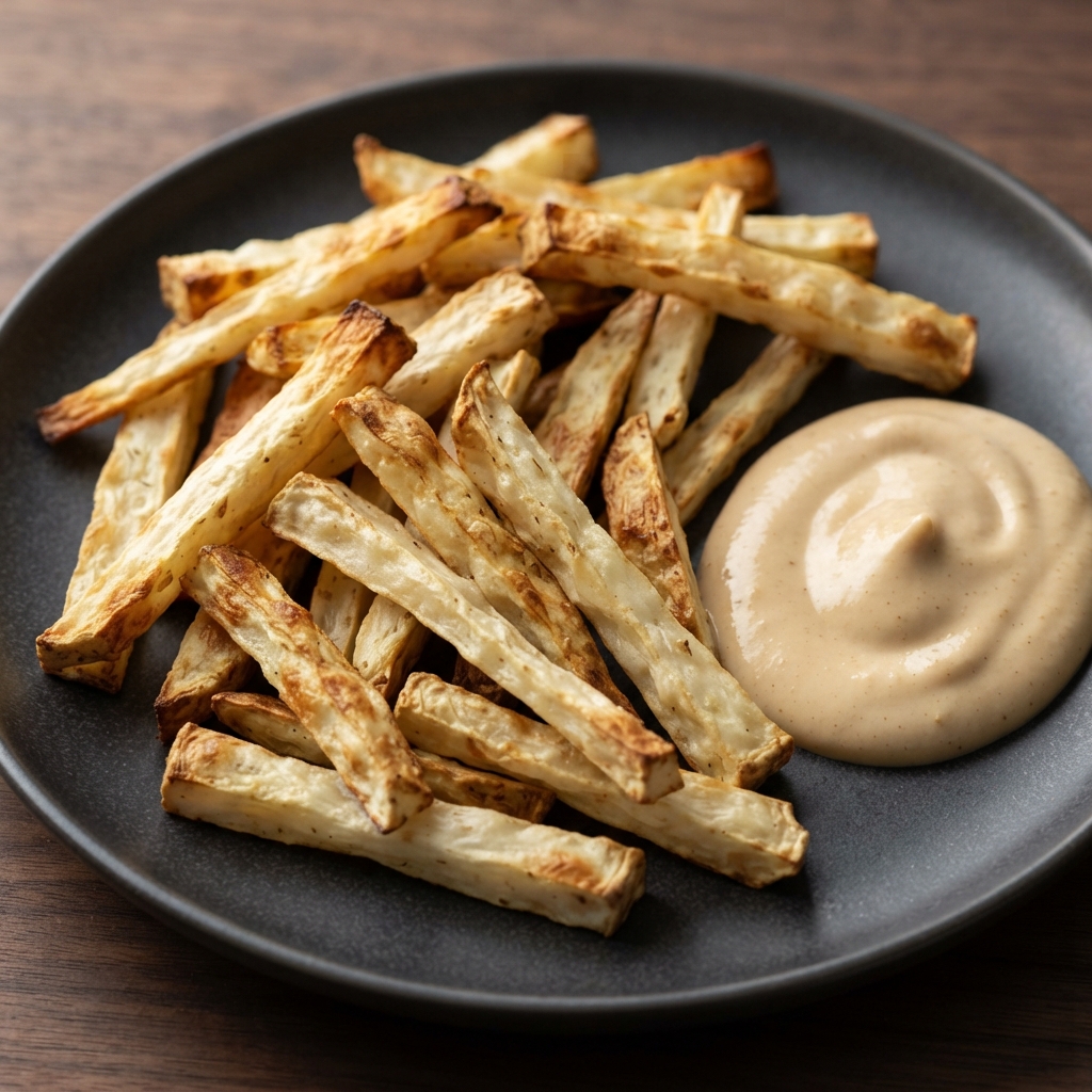 Air-Fried Celeriac Fries with Tangy Mustard-Horseradish Dip