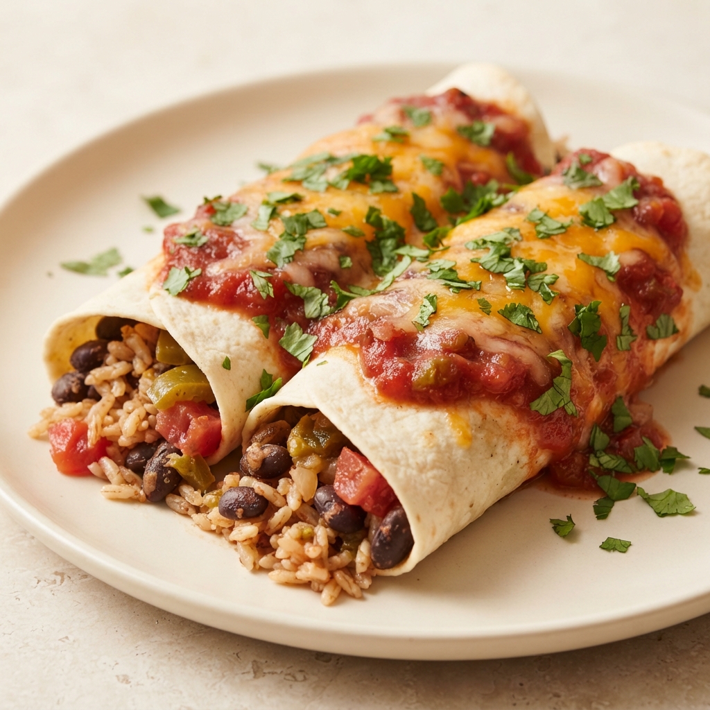 Rice and Black Bean Enchiladas with Cheddar