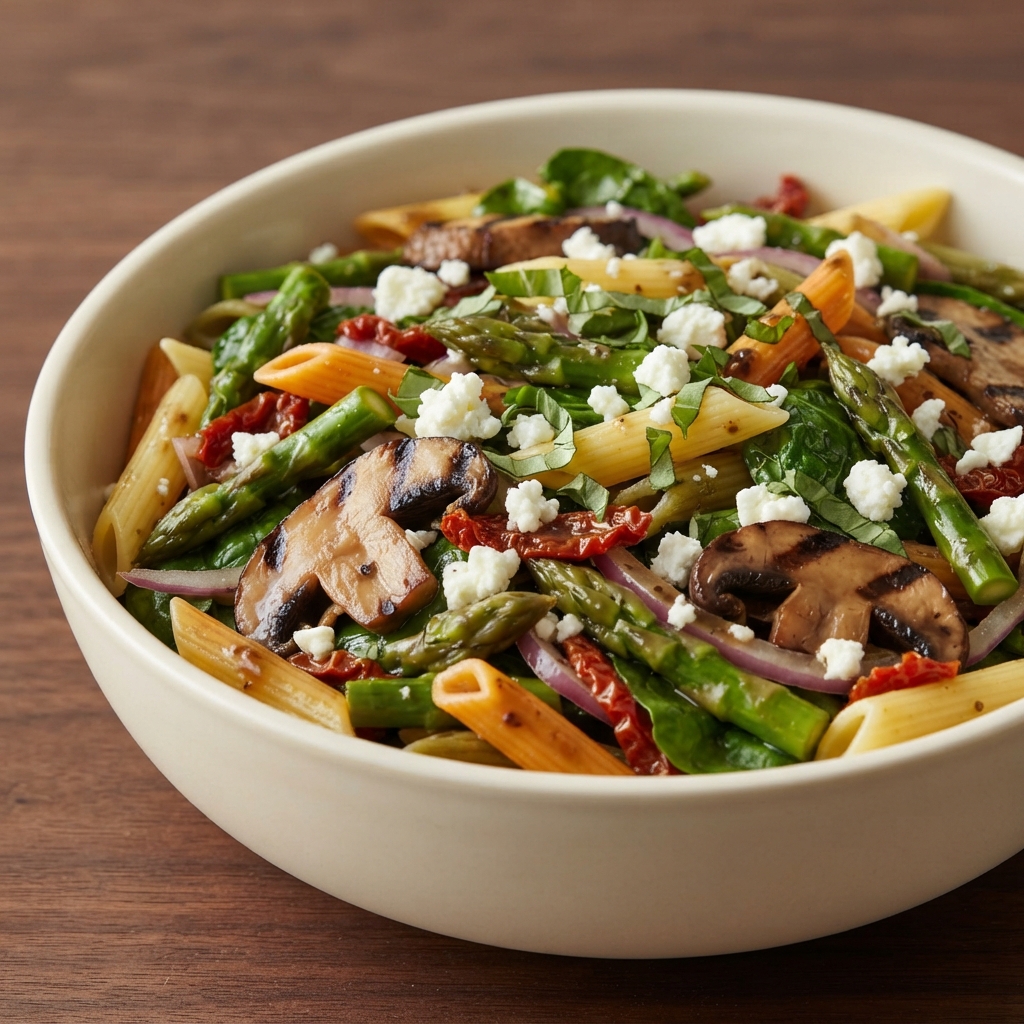 Grilled Portobello & Spinach Penne Pasta Salad