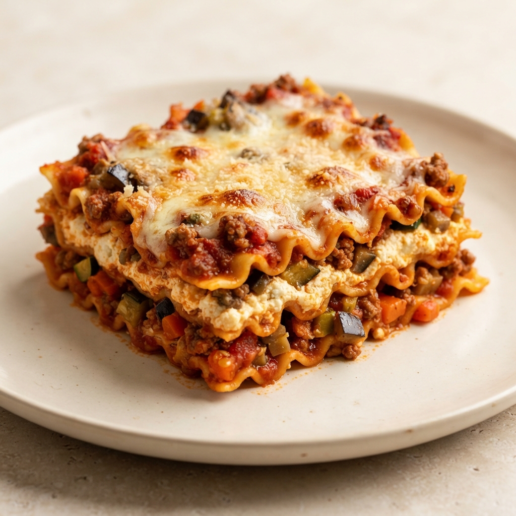 Lasagna with Meat and Eggplant Tomato Sauce