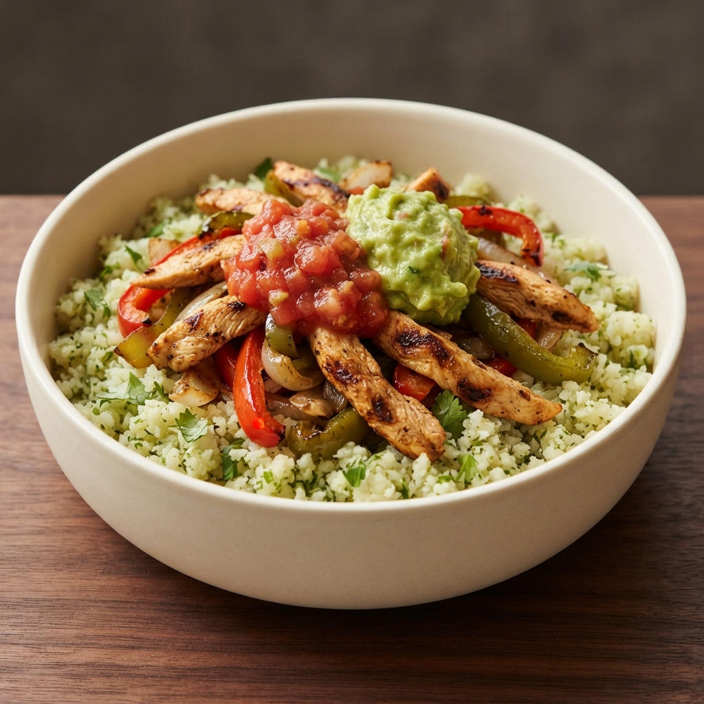 Cilantro-Lime Cauli Rice Bowls with Chicken Fajitas