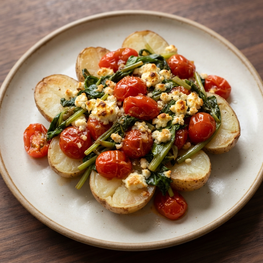Oven-Baked Potatoes with Ramps and Feta Cheese