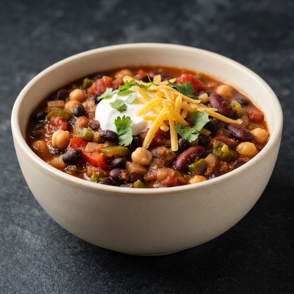 Hearty Three-Bean Veggie Chili