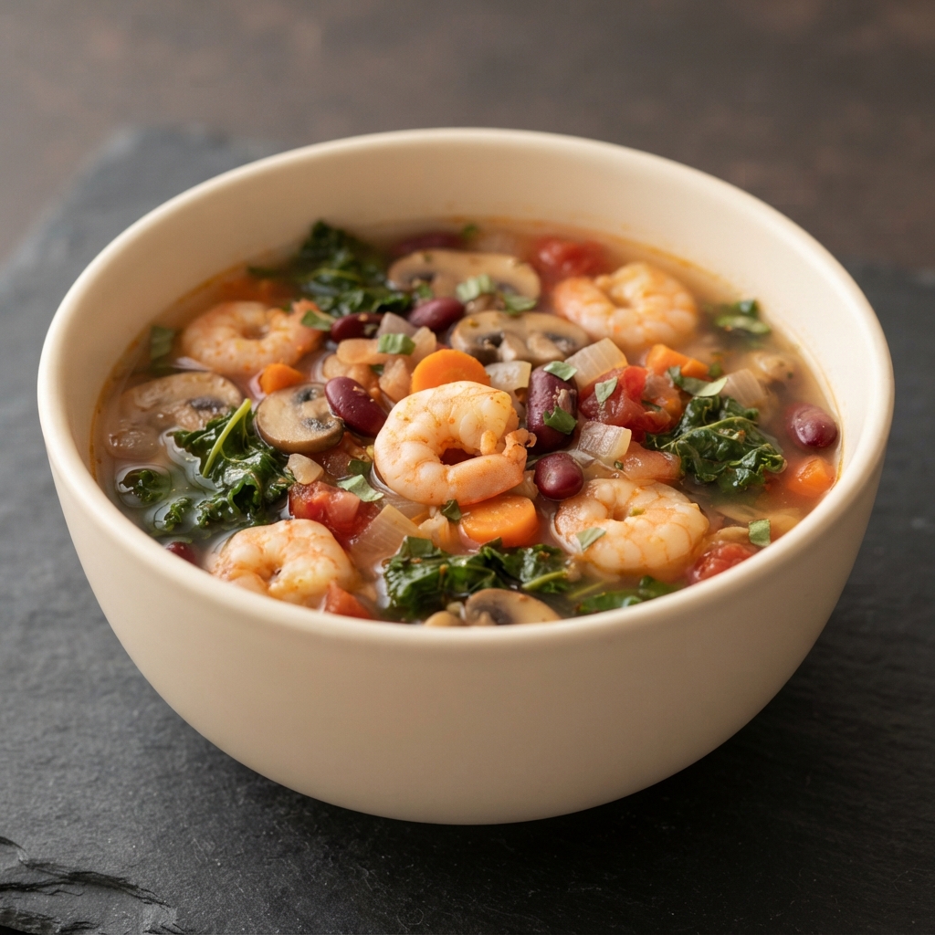 Kale and Shrimp Curry Broth Soup