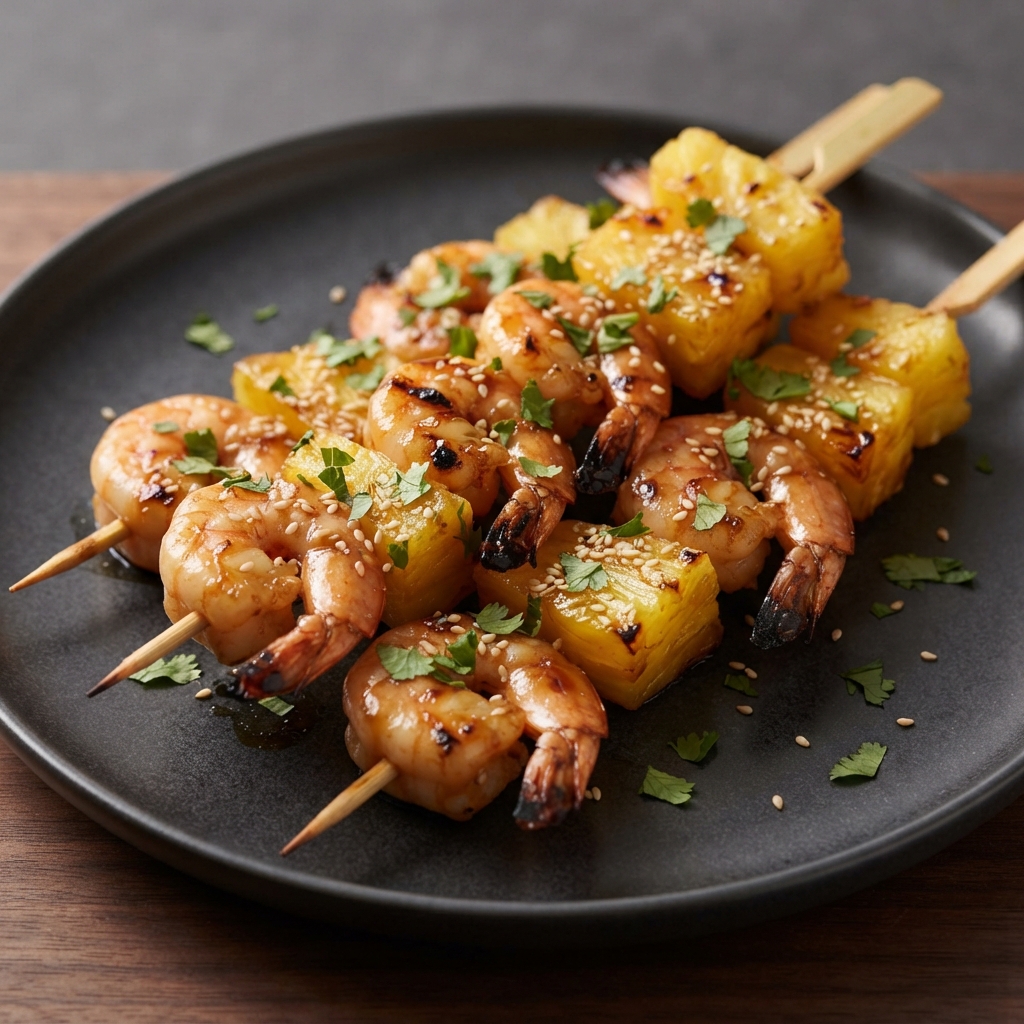 Grilled Shrimp Teriyaki Skewers with Pineapple