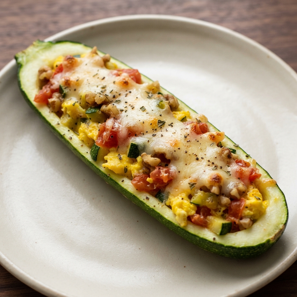 Zucchini Boats with Egg and Cheddar