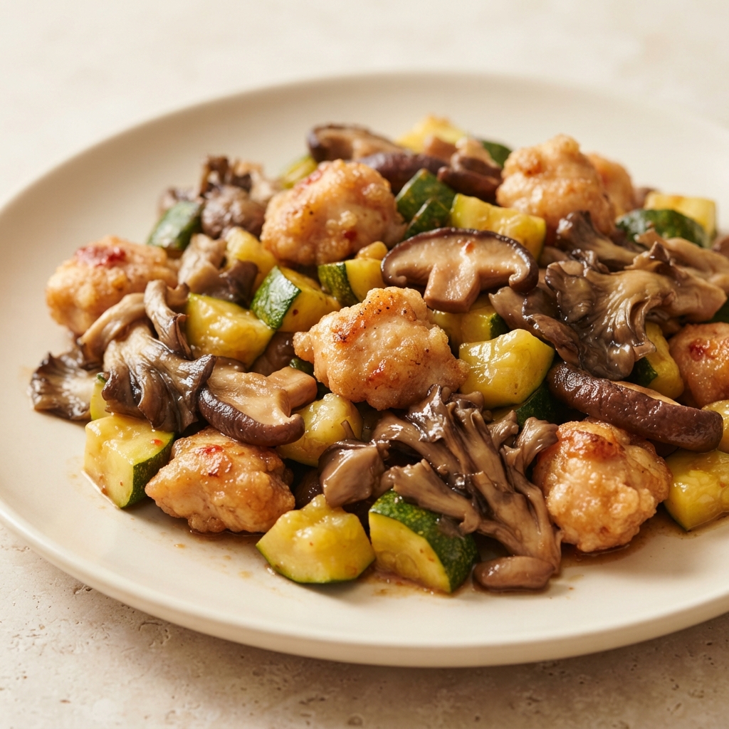 Stir-Fried Chicken with Zucchini and Mixed Mushrooms