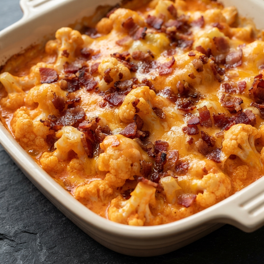 Buffalo Bacon Ranch Cauliflower Casserole
